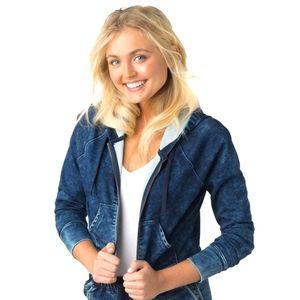 Levi's denizen stonewashed denim crop hoodie jacket XS